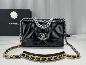 23K 19bag油蜡皮 黑银chanel进口油蜡皮 搭配银色配