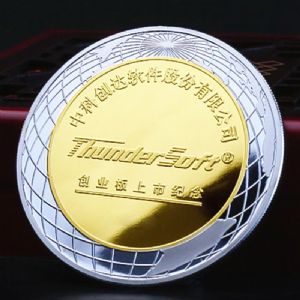 银镶金纪念章 企业上市纪念品 定制纪念银币