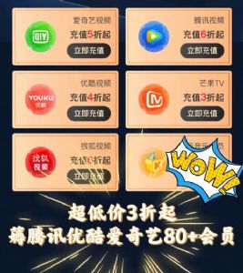 腾讯爱奇艺优酷bilibili等平台会员批发，对接淘宝拼多多。