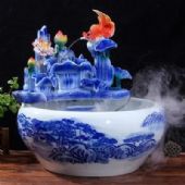 景德镇陶瓷鱼缸价格 室内流水养金鱼缸 陶瓷风水聚财创意摆件缸