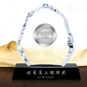 水晶镶嵌纪念章 纯银纪念章 年度优秀员工纪念银牌